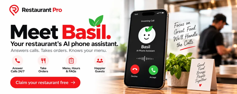 Meet Basil — your restaurant's AI phone assistant. Answers calls, takes orders, knows your menu.